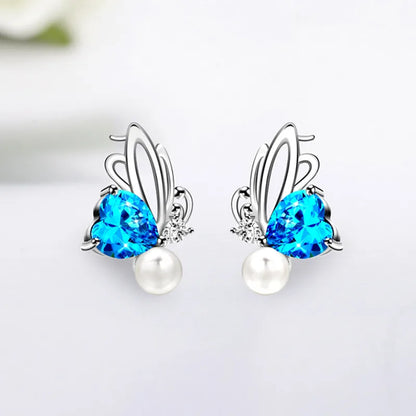 1 Pair Simple Style Butterfly Inlay Sterling Silver Crystal Ear Studs