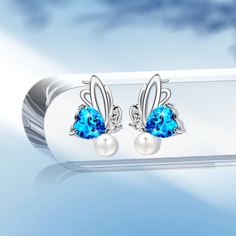 1 Pair Simple Style Butterfly Inlay Sterling Silver Crystal Ear Studs