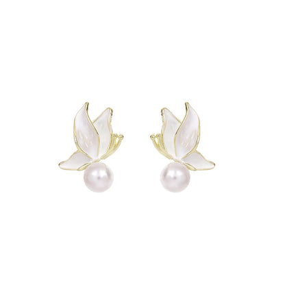 1 Pair Simple Style Butterfly Inlay Zinc Alloy Pearl Ear Studs