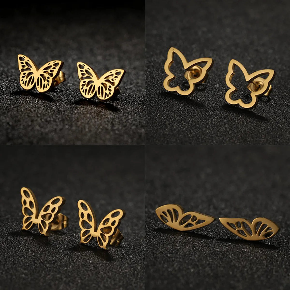 1 Pair Simple Style Butterfly Plating Hollow Out Stainless Steel Ear Studs