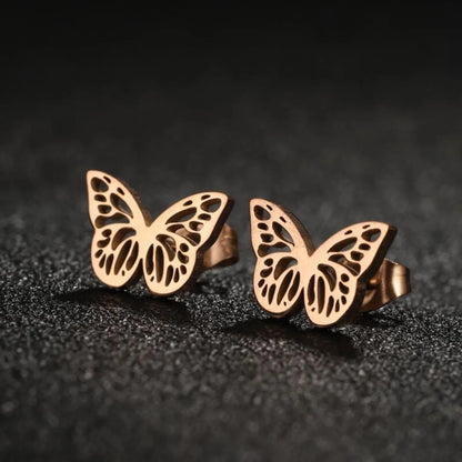 1 Pair Simple Style Butterfly Plating Hollow Out Stainless Steel Ear Studs