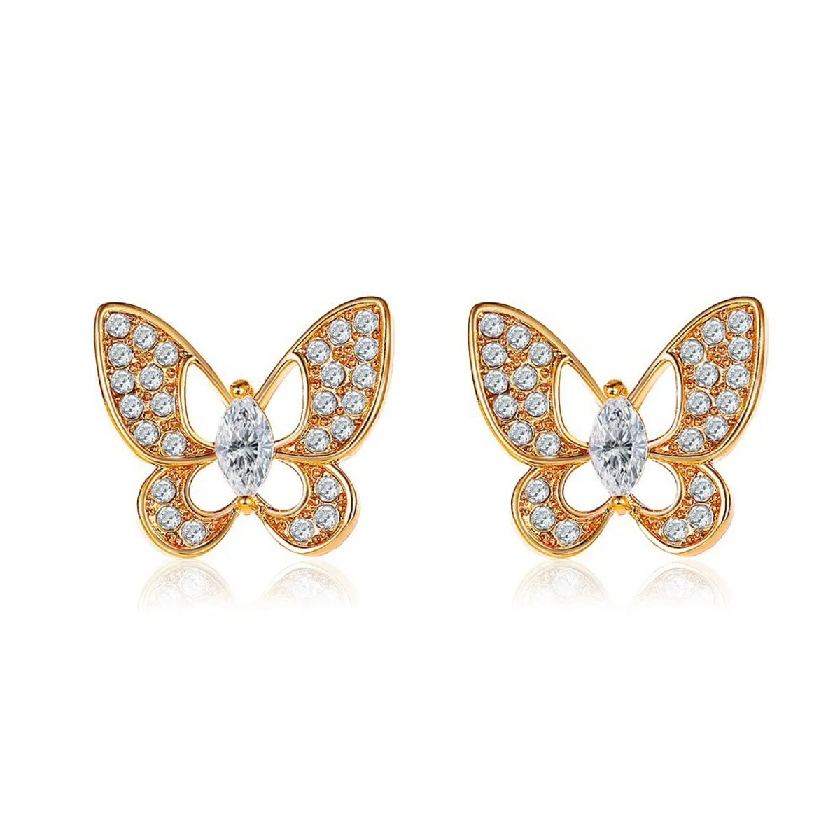 1 Pair Simple Style Butterfly Plating Inlay Alloy Rhinestones Ear Studs