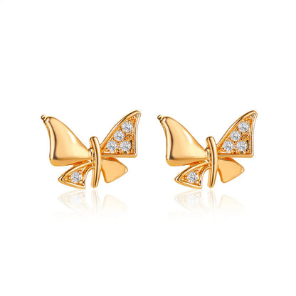 1 Pair Simple Style Butterfly Plating Inlay Alloy Rhinestones Ear Studs