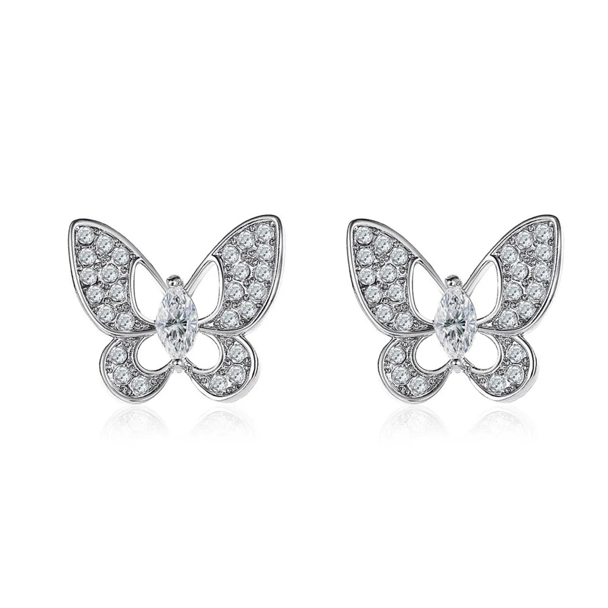 1 Pair Simple Style Butterfly Plating Inlay Alloy Rhinestones Ear Studs