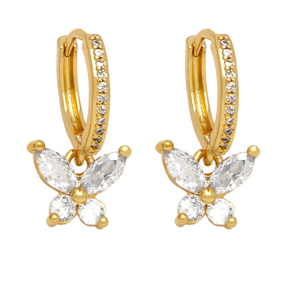 1 Pair Simple Style Butterfly Plating Inlay Copper Zircon 18k Gold Plated Drop Earrings