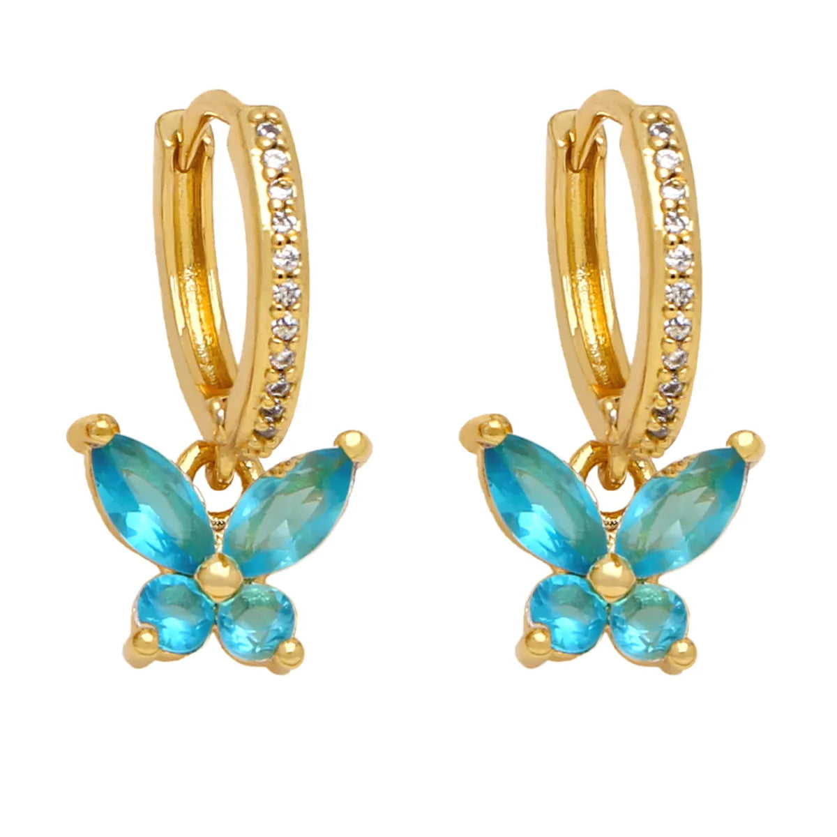 1 Pair Simple Style Butterfly Plating Inlay Copper Zircon 18k Gold Plated Drop Earrings