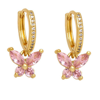 1 Pair Simple Style Butterfly Plating Inlay Copper Zircon 18k Gold Plated Drop Earrings