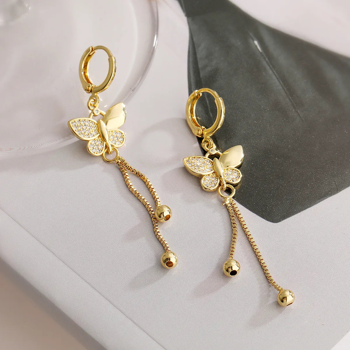 1 Pair Simple Style Butterfly Plating Inlay Copper Zircon 18k Gold Plated Drop Earrings