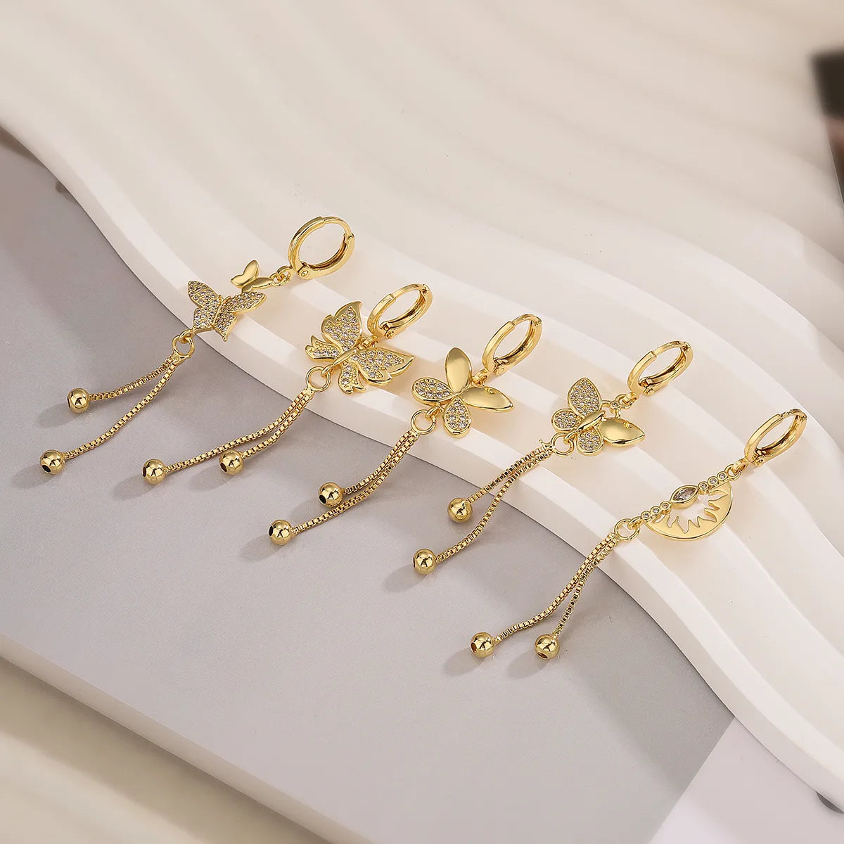 1 Pair Simple Style Butterfly Plating Inlay Copper Zircon 18k Gold Plated Drop Earrings