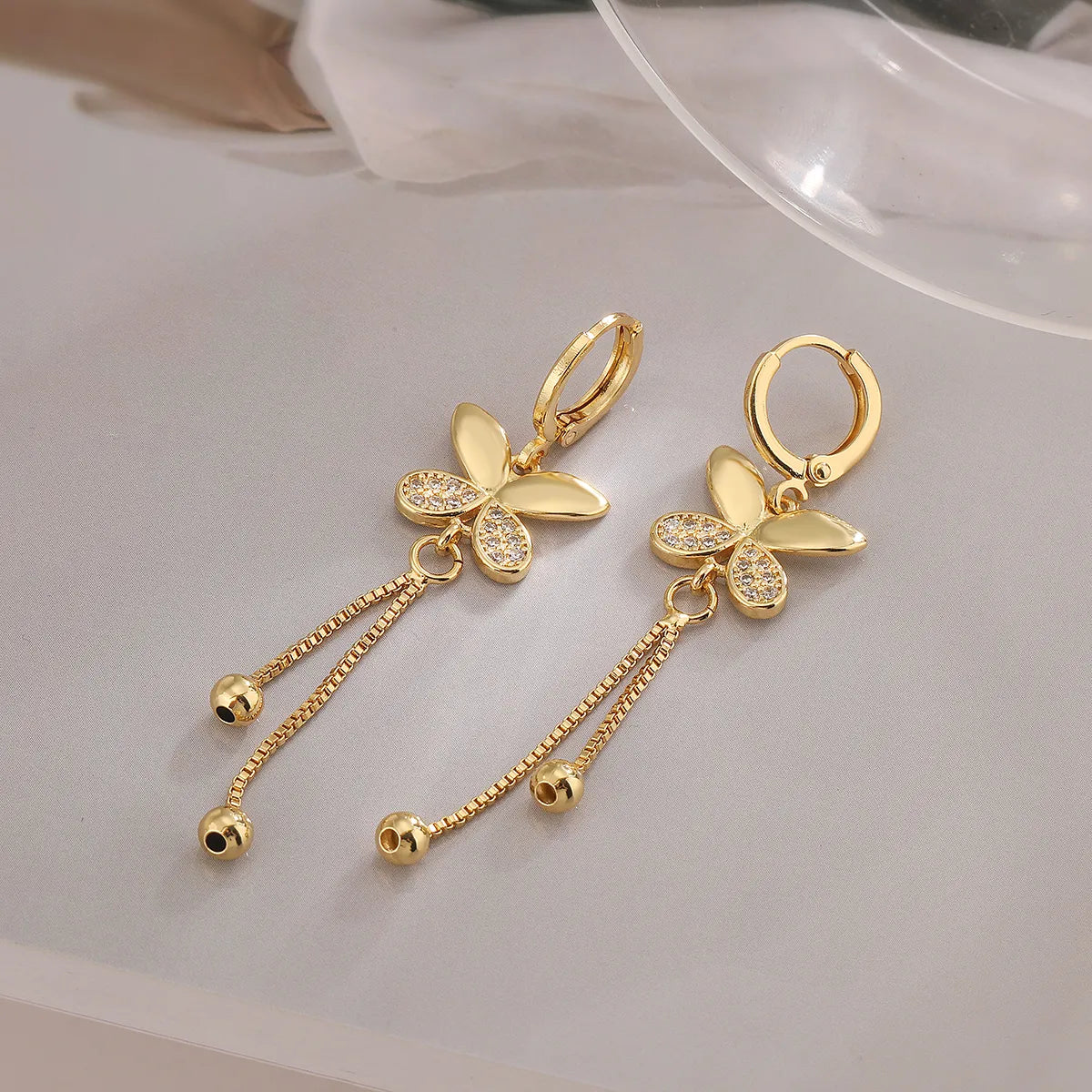 1 Pair Simple Style Butterfly Plating Inlay Copper Zircon 18k Gold Plated Drop Earrings