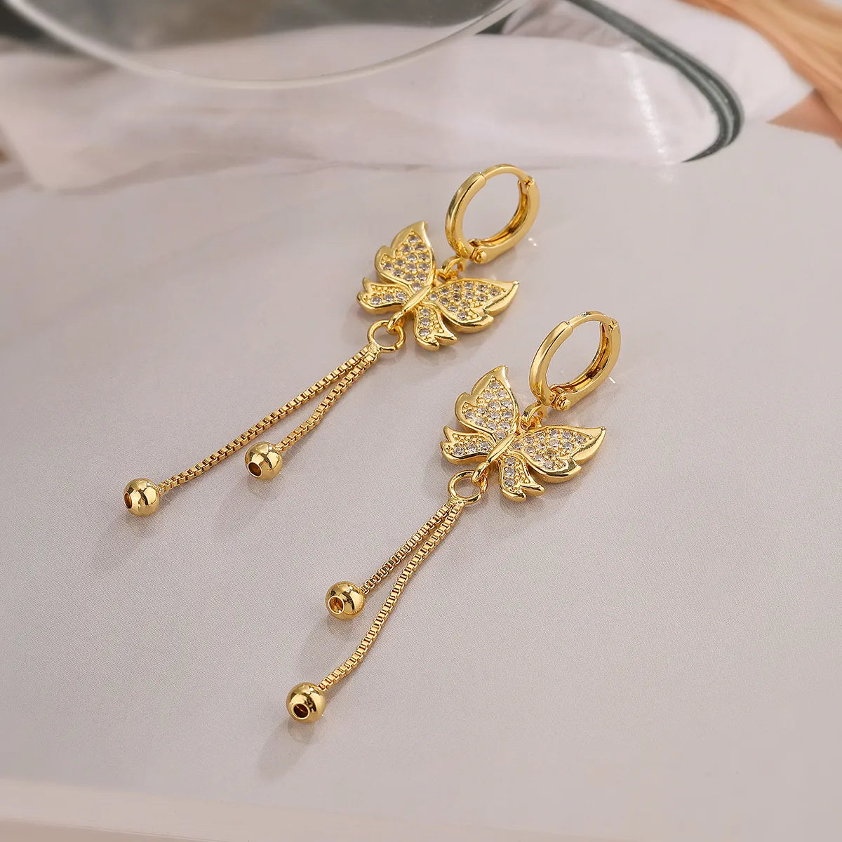 1 Pair Simple Style Butterfly Plating Inlay Copper Zircon 18k Gold Plated Drop Earrings