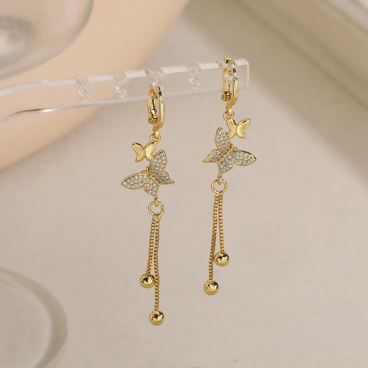 1 Pair Simple Style Butterfly Plating Inlay Copper Zircon 18k Gold Plated Drop Earrings