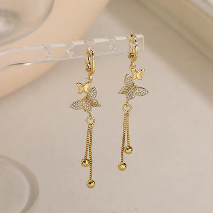 1 Pair Simple Style Butterfly Plating Inlay Copper Zircon 18k Gold Plated Drop Earrings