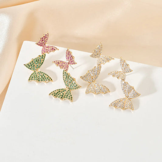 1 Pair Simple Style Butterfly Plating Inlay Copper Zircon 18k Gold Plated Ear Studs