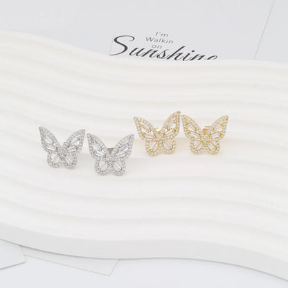 1 Pair Simple Style Butterfly Plating Inlay Copper Zircon 18K Gold Plated White Gold Plated Ear Studs