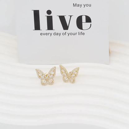 1 Pair Simple Style Butterfly Plating Inlay Copper Zircon 18K Gold Plated White Gold Plated Ear Studs