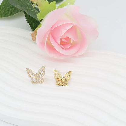 1 Pair Simple Style Butterfly Plating Inlay Copper Zircon 18K Gold Plated White Gold Plated Ear Studs