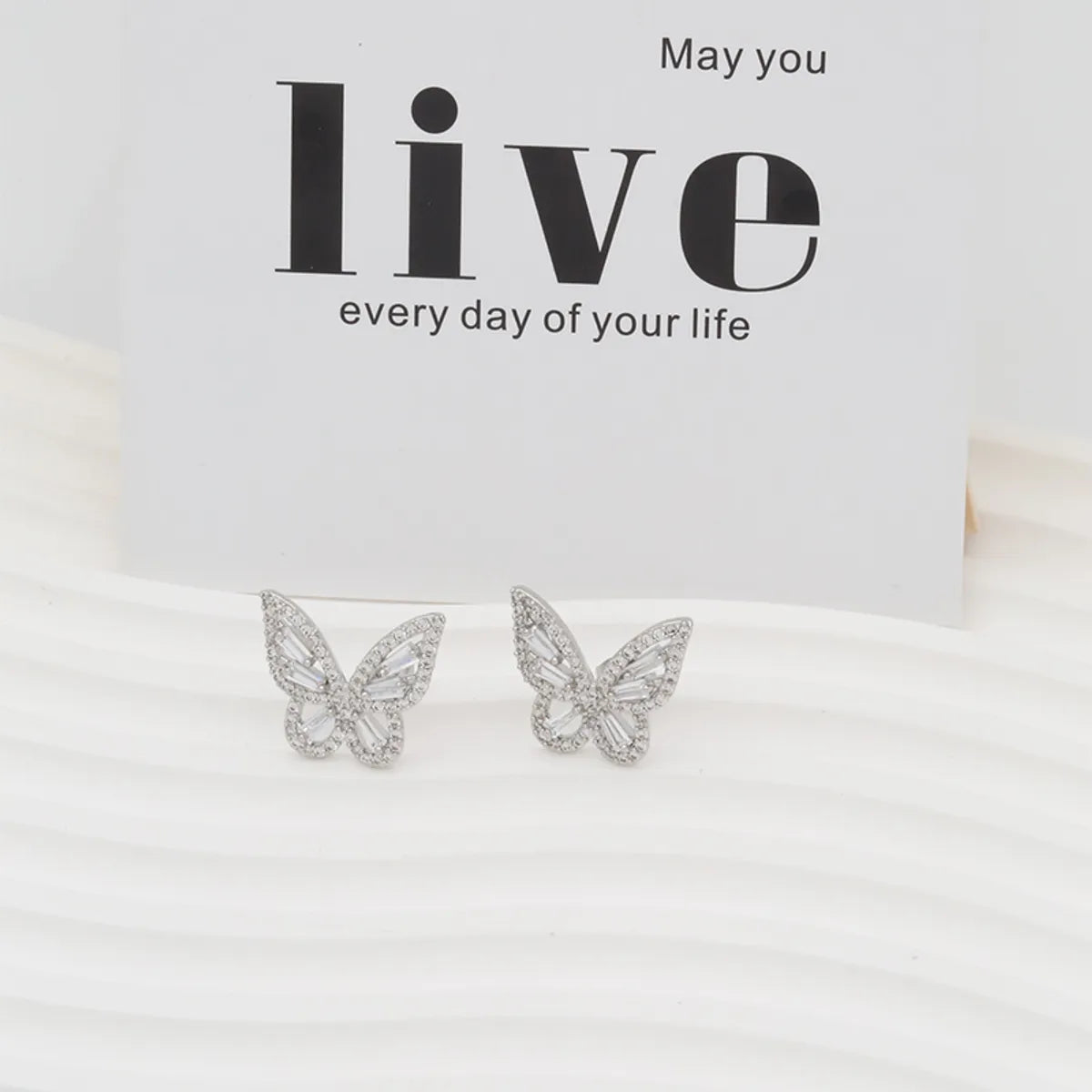 1 Pair Simple Style Butterfly Plating Inlay Copper Zircon 18K Gold Plated White Gold Plated Ear Studs