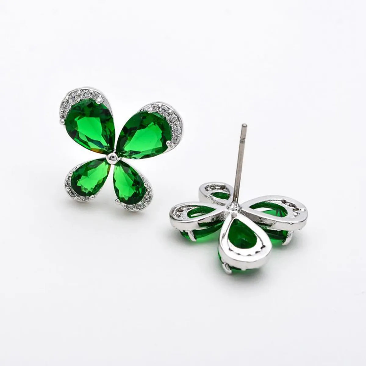 1 Pair Simple Style Butterfly Plating Inlay Copper Zircon White Gold Plated Ear Studs