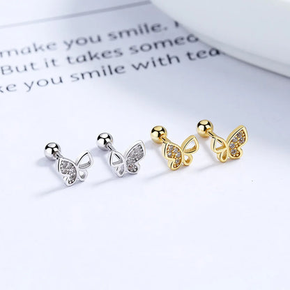 1 Pair Simple Style Butterfly Plating Inlay Sterling Silver Artificial Gemstones Ear Studs