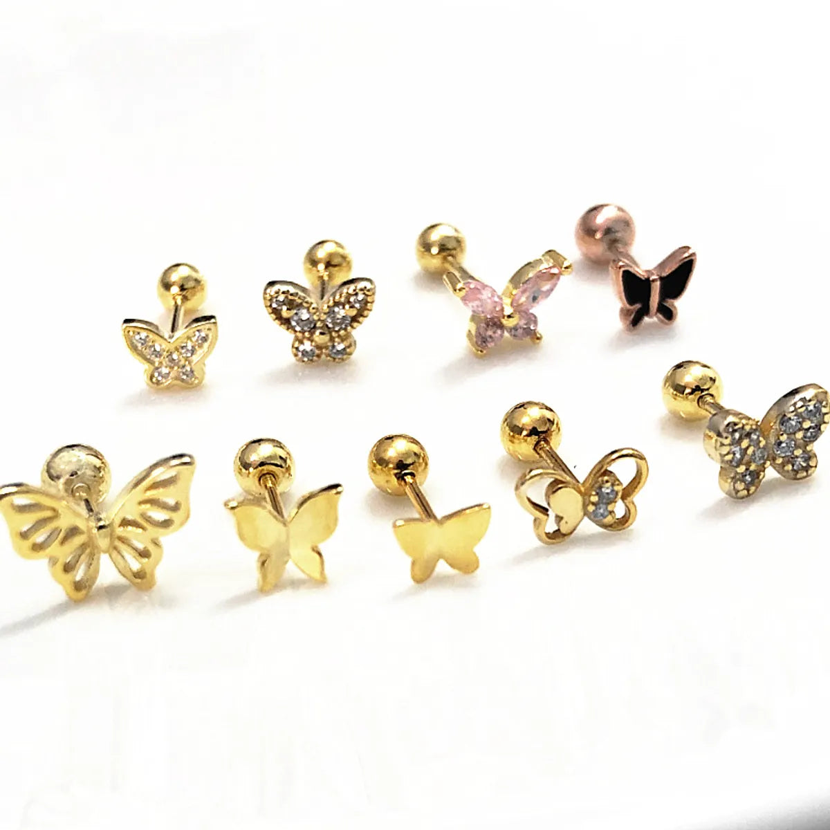 1 Pair Simple Style Butterfly Plating Inlay Sterling Silver Zircon Ear Studs