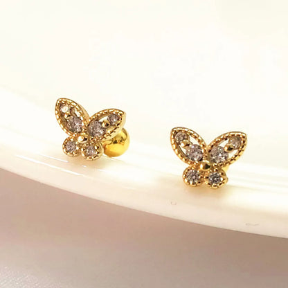 1 Pair Simple Style Butterfly Plating Inlay Sterling Silver Zircon Ear Studs