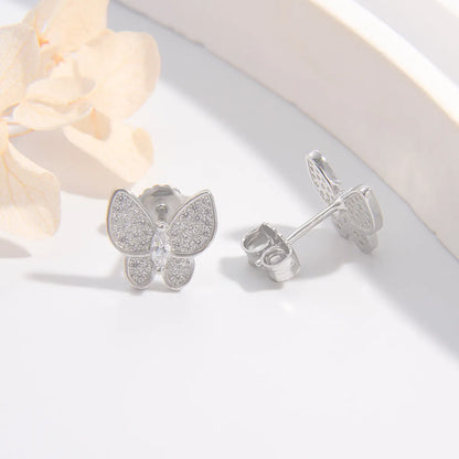 1 Pair Simple Style Butterfly Plating Inlay Sterling Silver Zircon Ear Studs