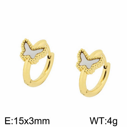 1 Pair Simple Style Butterfly Plating Inlay Titanium Steel Shell 18K Gold Plated Hoop Earrings