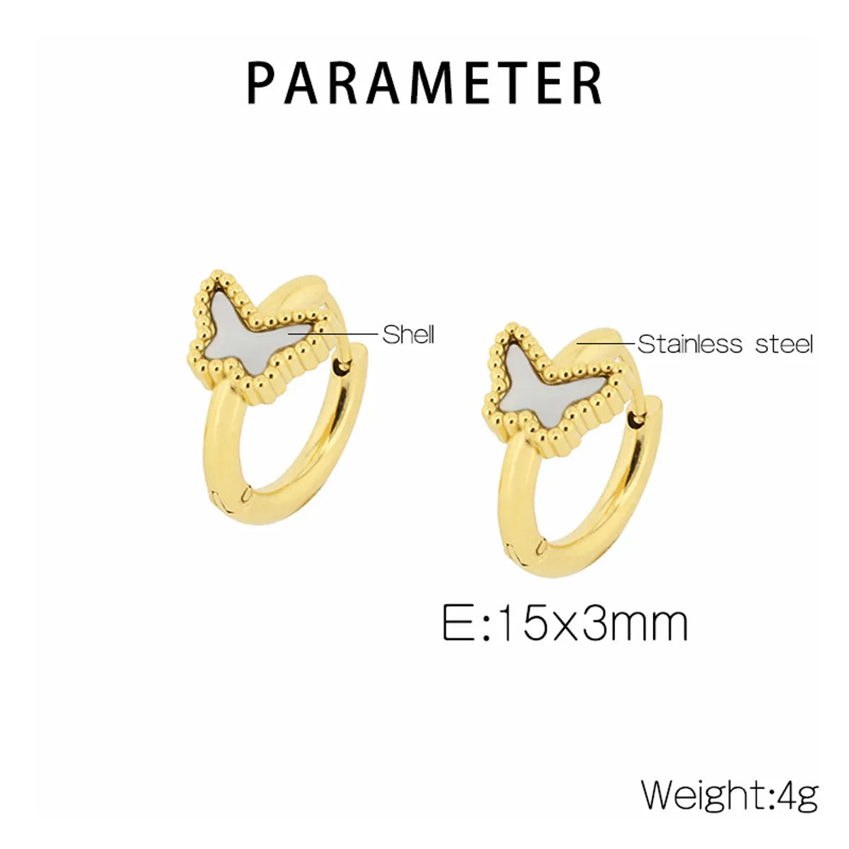 1 Pair Simple Style Butterfly Plating Inlay Titanium Steel Shell 18K Gold Plated Hoop Earrings