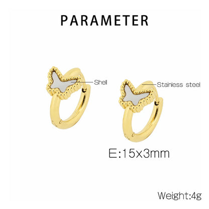 1 Pair Simple Style Butterfly Plating Inlay Titanium Steel Shell 18K Gold Plated Hoop Earrings