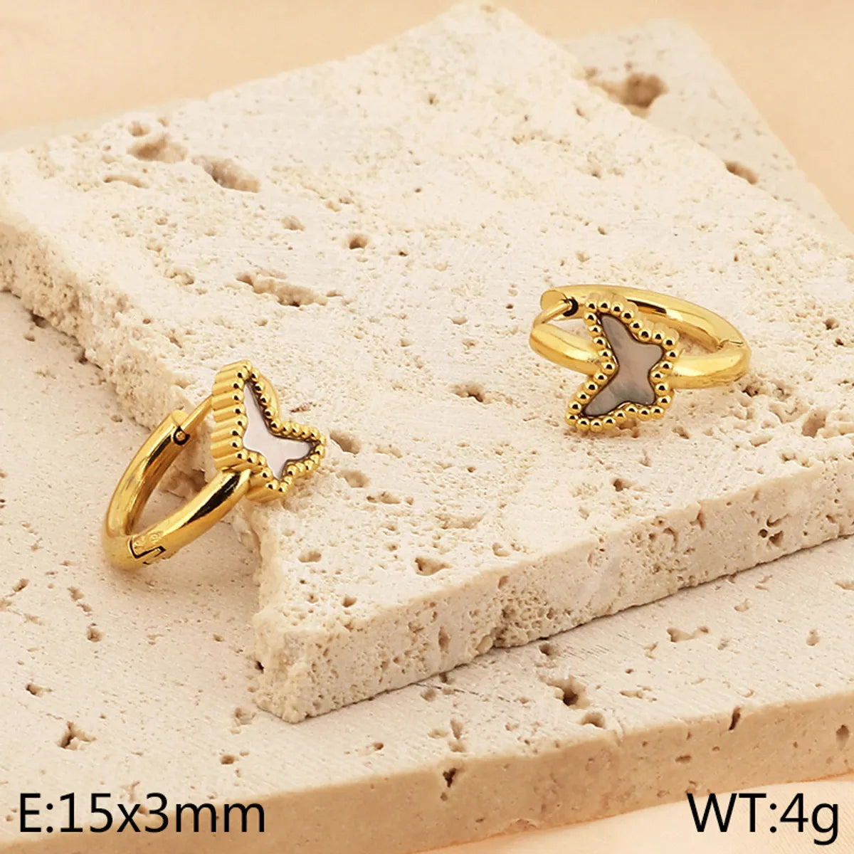 1 Pair Simple Style Butterfly Plating Inlay Titanium Steel Shell 18K Gold Plated Hoop Earrings