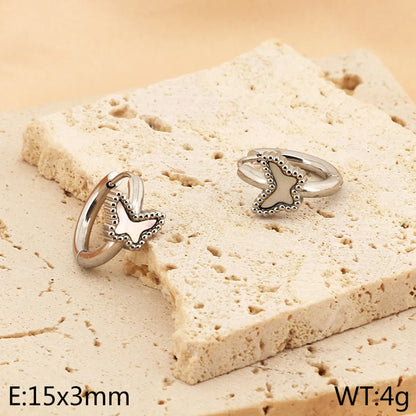 1 Pair Simple Style Butterfly Plating Inlay Titanium Steel Shell 18K Gold Plated Hoop Earrings