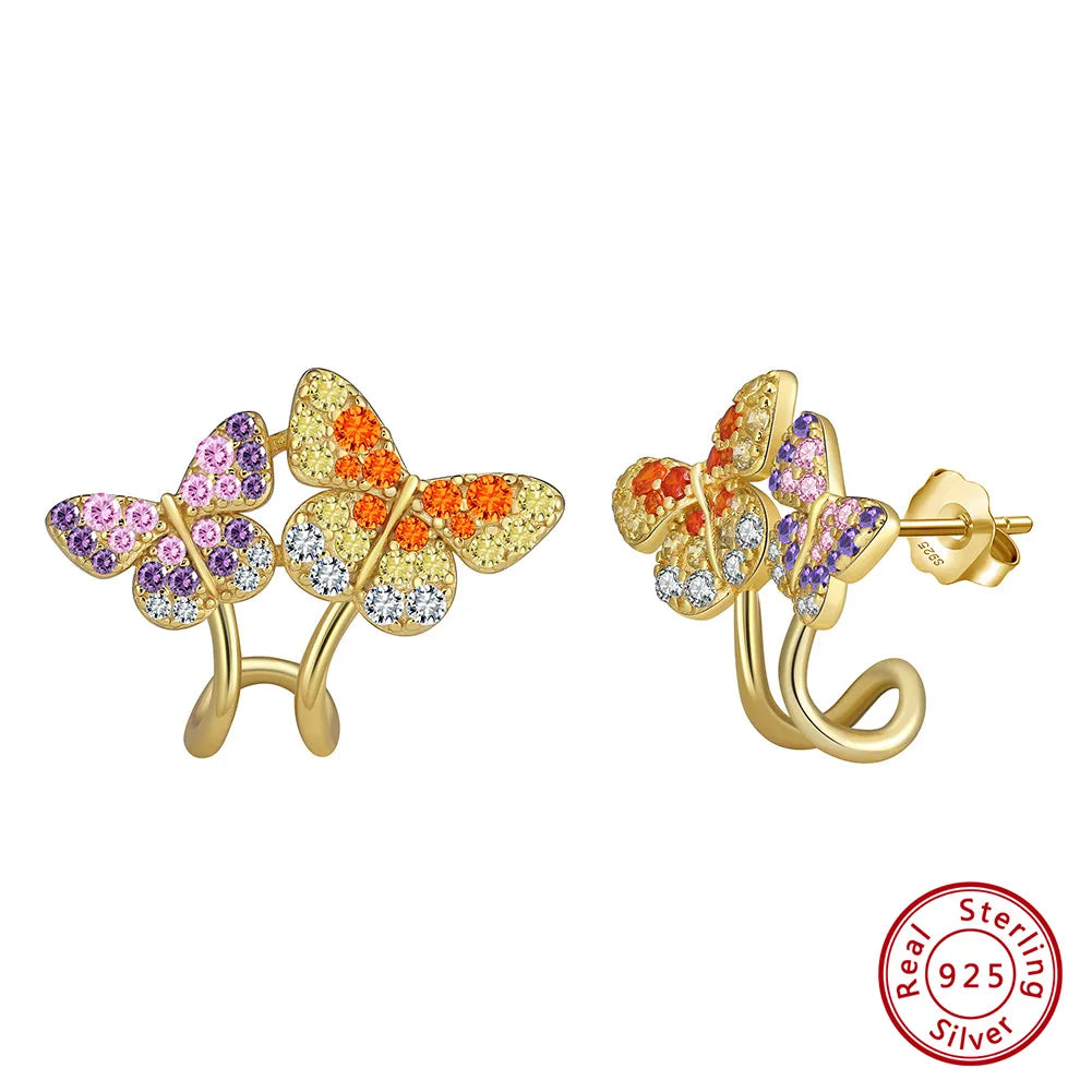 1 Pair Simple Style Butterfly Plating Sterling Silver Zircon Ear Studs