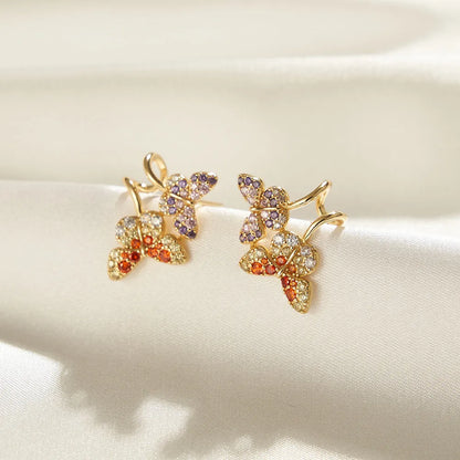 1 Pair Simple Style Butterfly Plating Sterling Silver Zircon Ear Studs