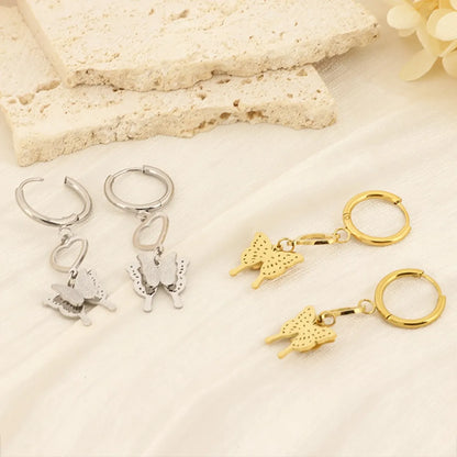 1 Pair Simple Style Butterfly Stainless Steel Drop Earrings