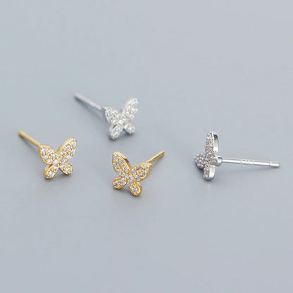 1 Pair Simple Style Butterfly Sterling Silver Plating Inlay Ear Studs