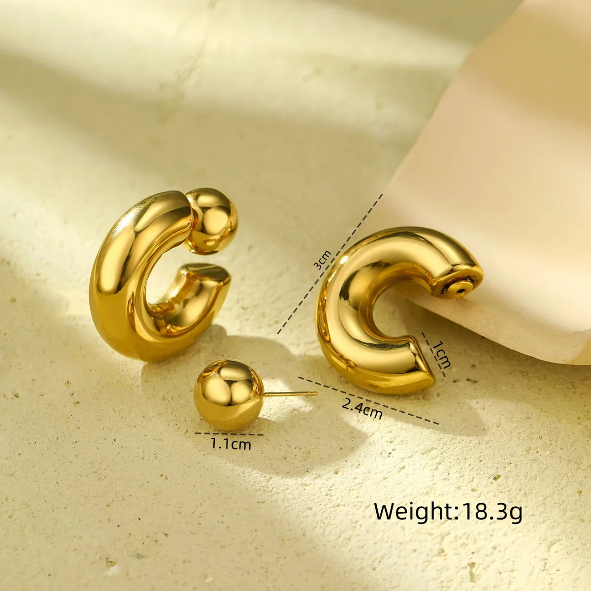 1 Pair Simple Style C Shape 304 Stainless Steel Ear Studs