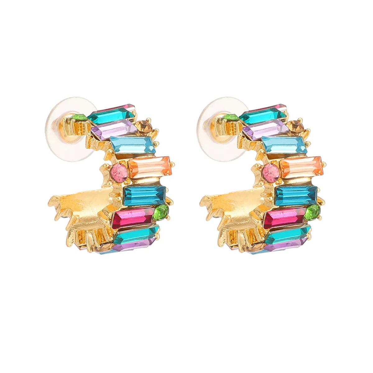 1 Pair Simple Style C Shape Inlay Alloy Artificial Gemstones Ear Studs