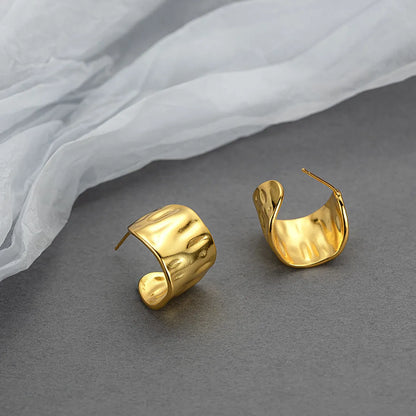 1 Pair Simple Style C Shape Copper Gold Plated Ear Studs