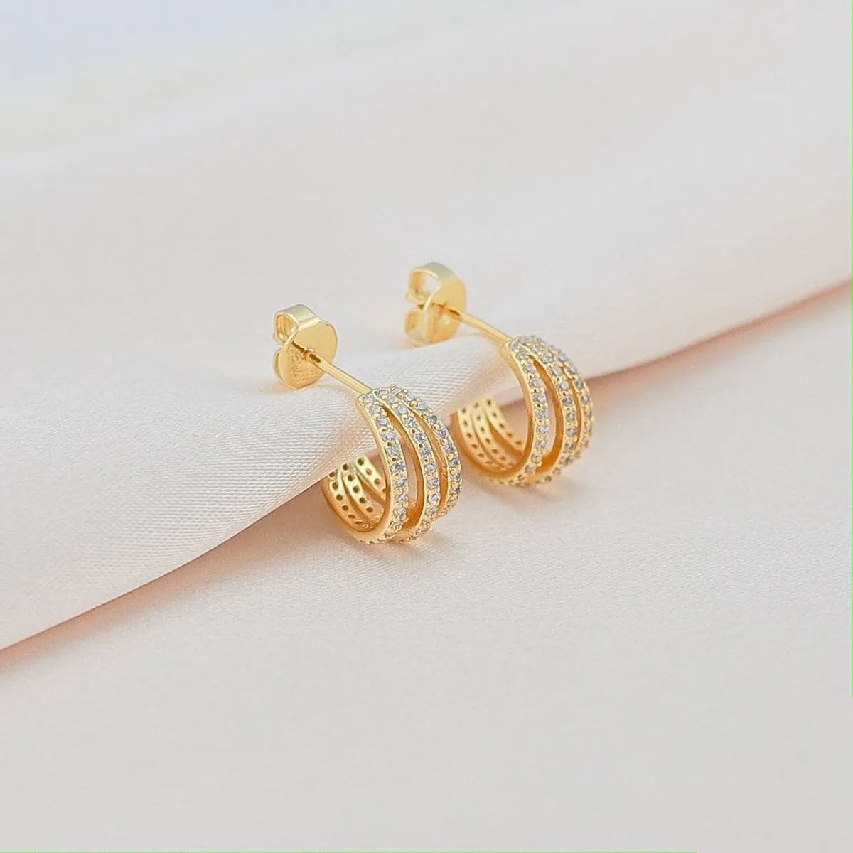 1 Pair Simple Style C Shape Plating Inlay Copper Zircon Gold Plated Ear Studs