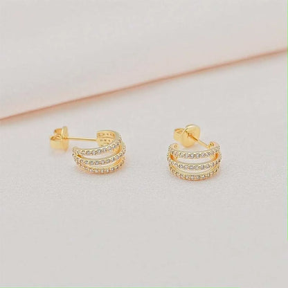 1 Pair Simple Style C Shape Plating Inlay Copper Zircon Gold Plated Ear Studs