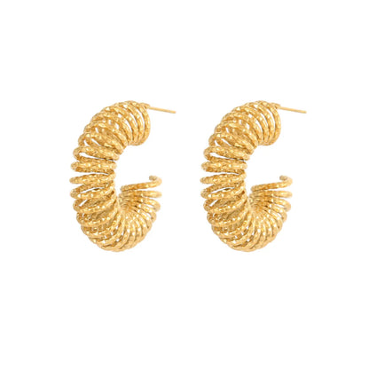 1 Pair Simple Style C Shape Hollow Out Stainless Steel Titanium Steel 18K Gold Plated Ear Studs