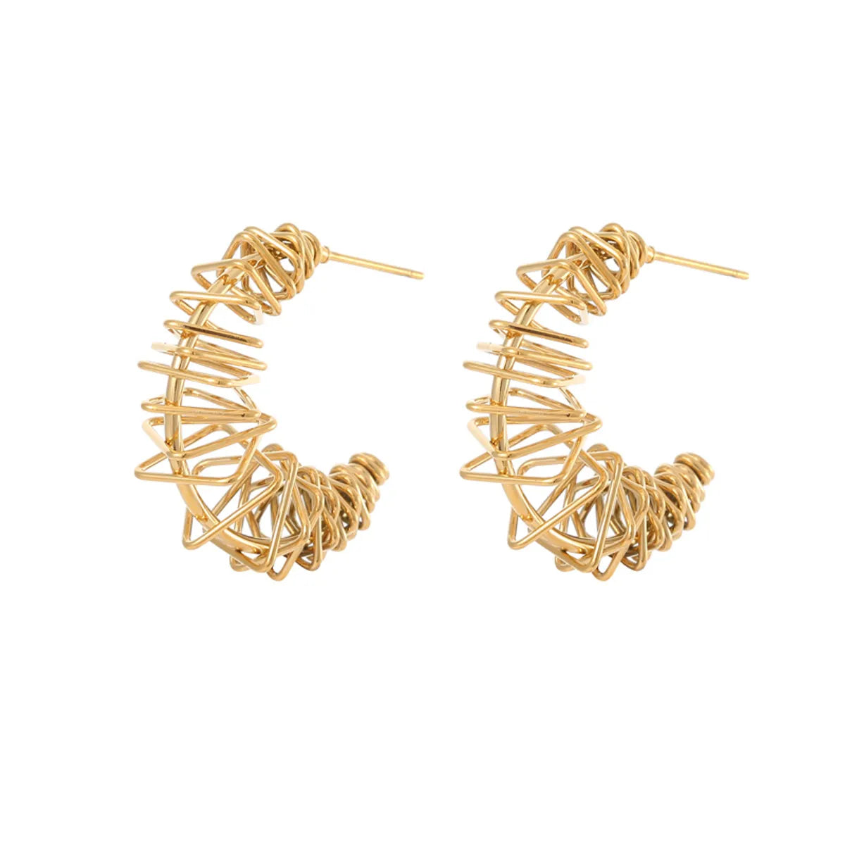 1 Pair Simple Style C Shape Hollow Out Stainless Steel Titanium Steel 18K Gold Plated Ear Studs