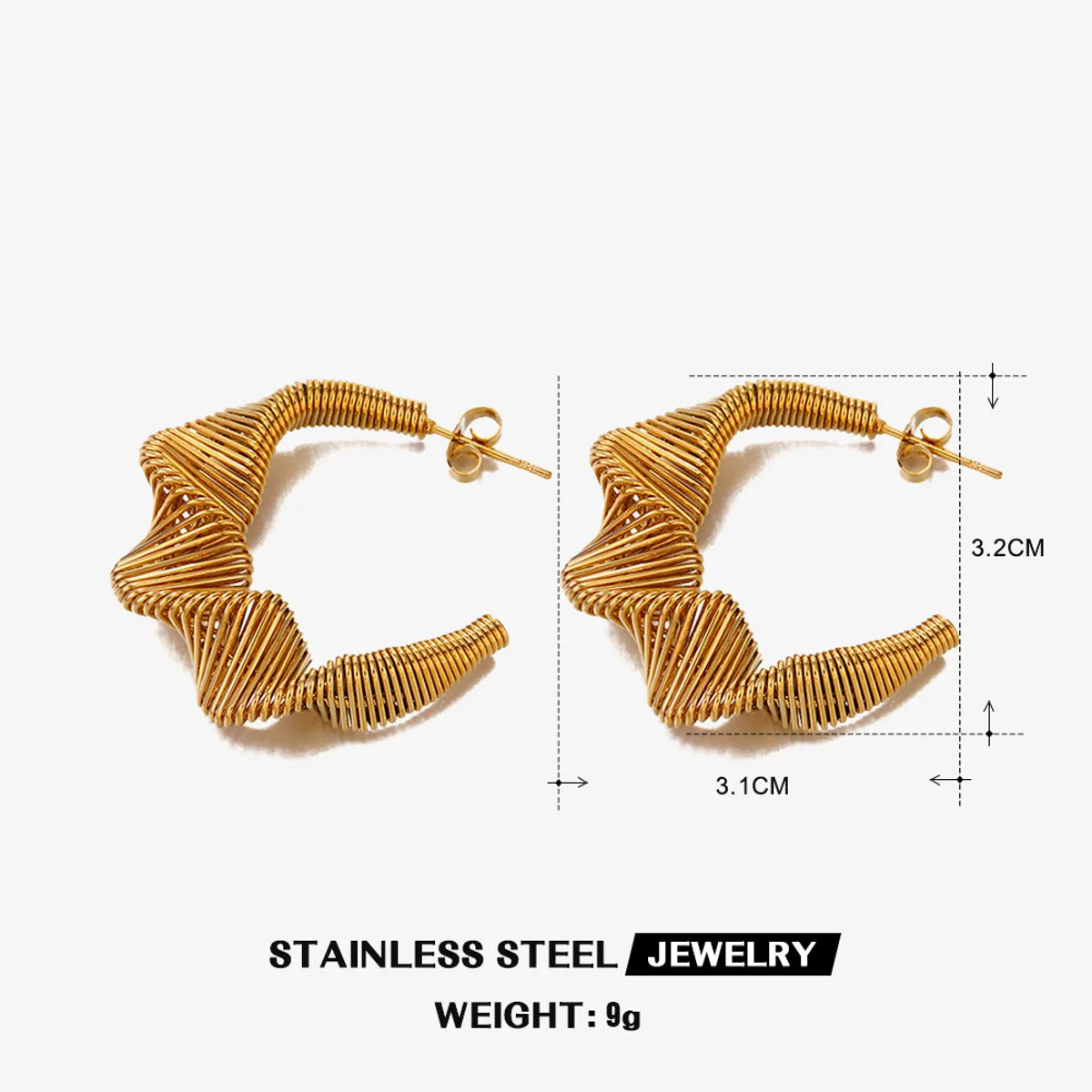 1 Pair Simple Style C Shape Irregular Plating 304 Stainless Steel 18K Gold Plated Ear Studs