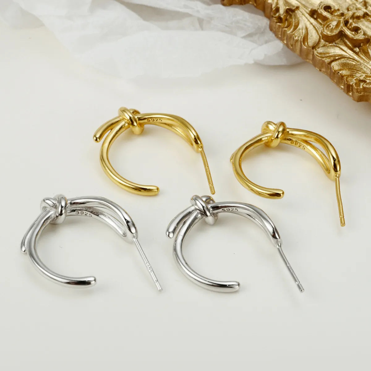 1 Pair Simple Style C Shape Knot Sterling Silver Ear Studs