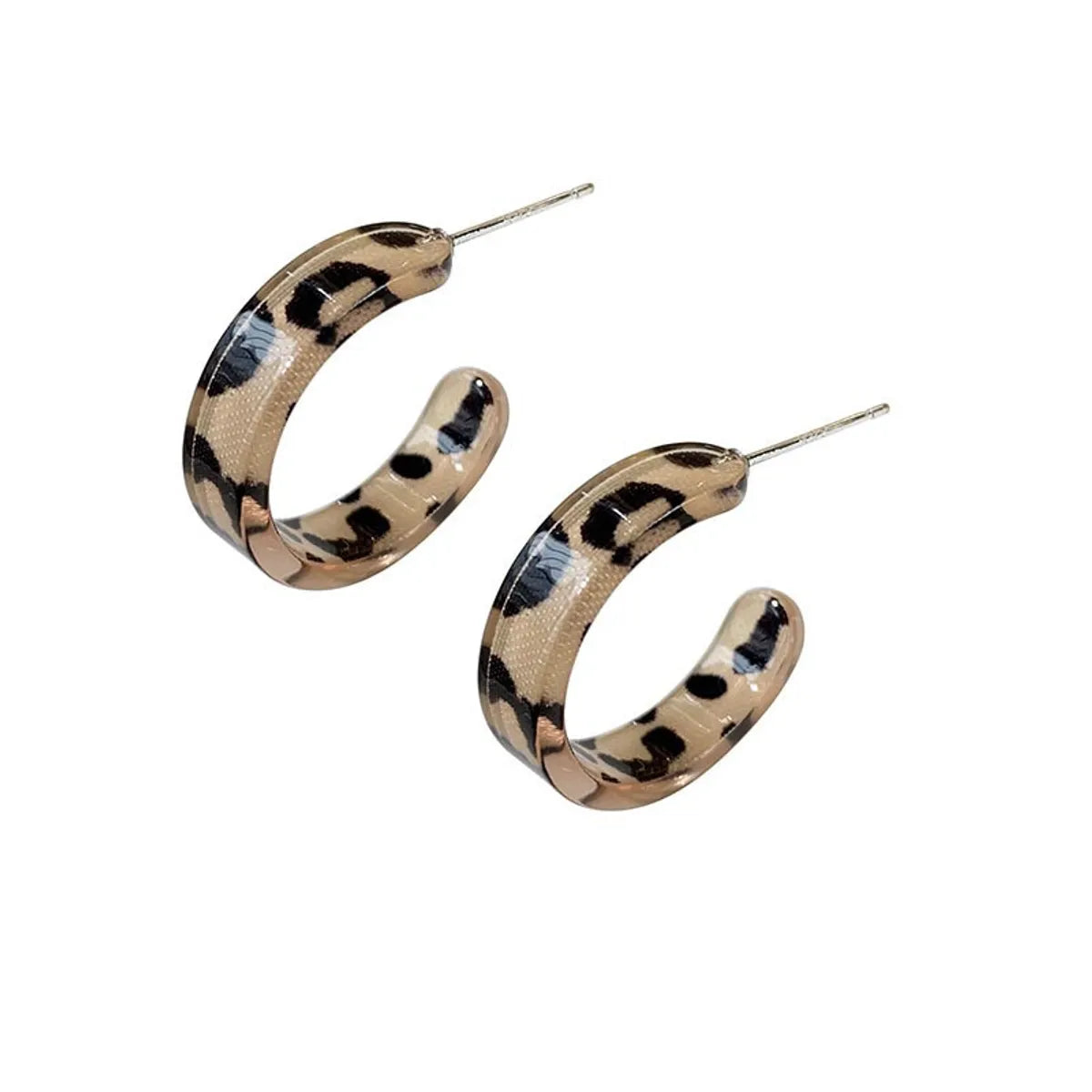 1 Pair Simple Style C Shape Leopard Alloy Resin Ear Studs