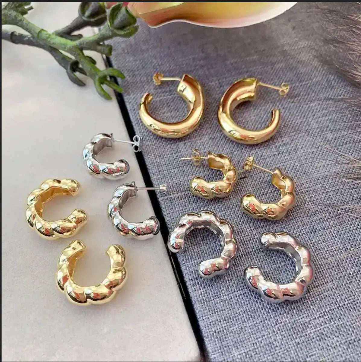 1 Pair Simple Style C Shape Plating Copper 18k Gold Plated Ear Studs