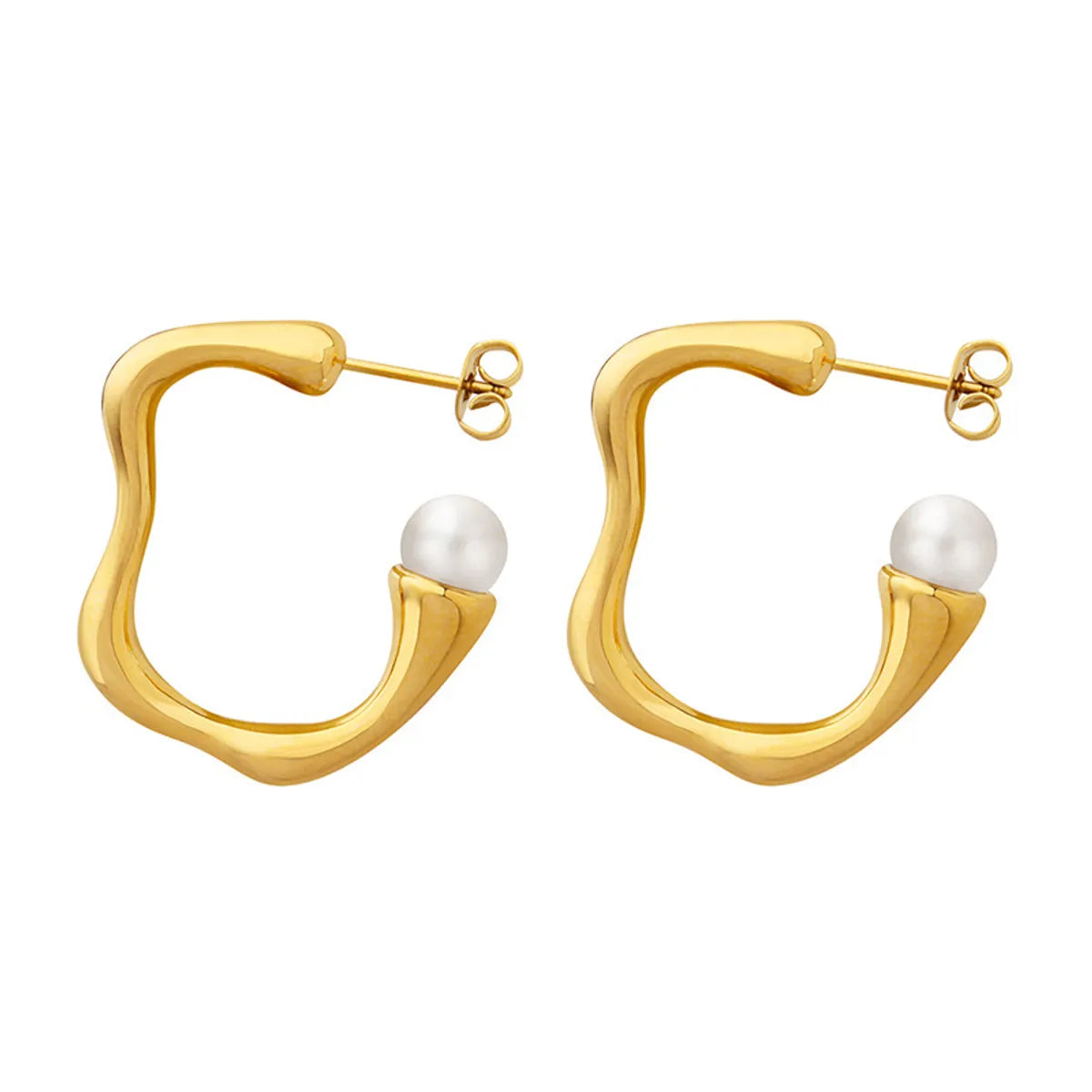 1 Pair Simple Style C Shape Plating Inlay Stainless Steel Artificial Pearls 14k Gold Plated Ear Studs