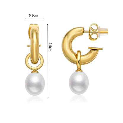 1 Pair Simple Style C Shape Plating Inlay Stainless Steel Pearl 18k Gold Plated Drop Earrings