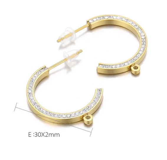 1 Pair Simple Style C Shape Plating Inlay Stainless Steel Rhinestones 18K Gold Plated Ear Studs